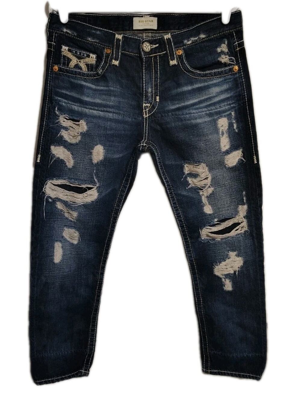 Big Star Jeans Size 27 Blue Taylor Slim Boyfriend Distressed Holes Shredded Cute